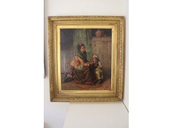 Antique Gold Gilt Framed Painting Signed R 1873