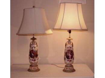 Pair Of Vintage Victorian Ceramic Vase Lamps