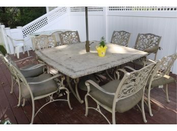 Stone Top Square Patio Table With 8 Cast Aluminum Chairs