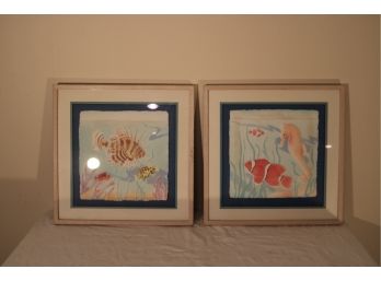 2 Framed Fish Under The Sea Artwork Hand Cast Paper