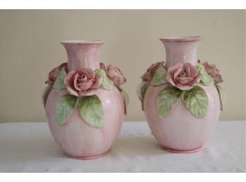 Pair Of 'Romance' Rose Vase Seymour Mann Handpainted