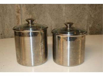Pair Of Stainless Steel Storage Canisters Containers