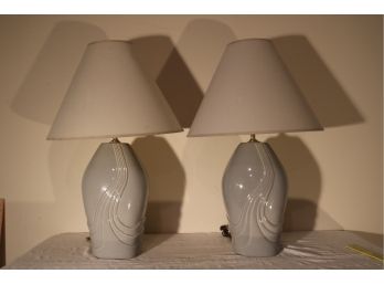Pair Of Vintage 1980's Gray Ceramic Lamps