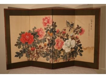 Japanese 4 Panel Screen Floral Red Stamp