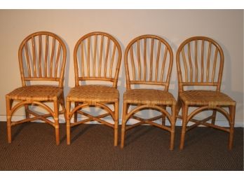 Set Of 4 Vintage Bamboo Rattan Dining Chairs