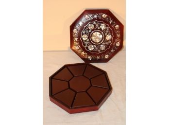 Inlaid Abalone Asian Wood Box Multi Sections