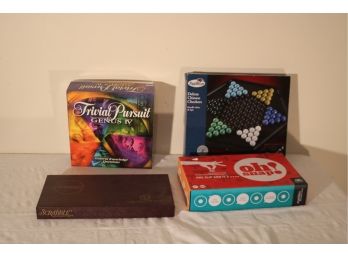 4 Board Games Trivial Pursuit, Chinese Checkers, Oh Snap! And Scrabble