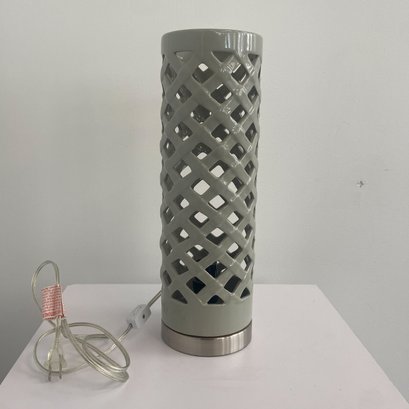 Grey Ceramic Basket Weave Cylinder Lamp