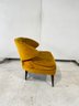 Gold Plush Mid Century Modern Wingback Chair With Square Tuft Back With 2 Round Accent Pillows