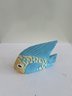 Set Of 3 Wooden Wall-mount Fish & Blue Hand-carved Wooden Fish Sculpture