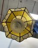 Vintage Stained Slag Glass Hanging Lamp With Floral Panels