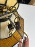 Vintage Stained Slag Glass Hanging Lamp With Floral Panels