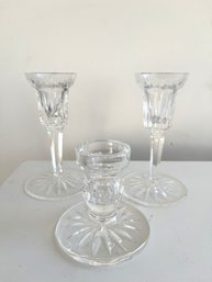 Set Of Etched Glass Pinwheel Candlestick Holders (3-piece Set)