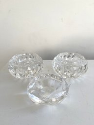 Pair Of Round Cut Glass Ashtrays & Orrefors Crystal Bowl (3-piece Set)