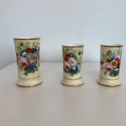 A Set Of Three Vintage Hand Painted Porcelain Vases
