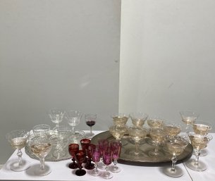 Assorted Glassware, & (2) Trays