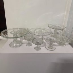 Set Of Clear Clear Decorative Cake Stands (6) And (2)Candy Dishes