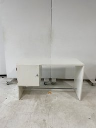 Vintage White Wooden Desk With Cabinet & Chrome Details
