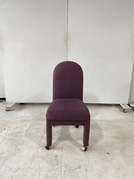 Vintage Upholstered Purple Striped Round Back Chair With Wheels