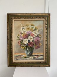 Floral Bouquet In Vase Still-Life Oil Painting In Ornate Anco Frame (signed)