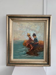 Framed Painting Of Fisherman (Signed)