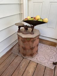 Side Table With Storage & Antique Scale With Faux Fruit