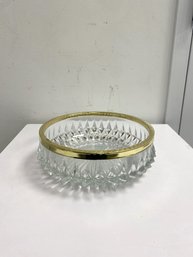 Vintage Mid-Century Crystal Bowl With Gold Greek Key Rim