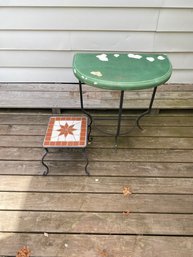 Demi Lune Iron Based Table With Green Top & Tile Stool