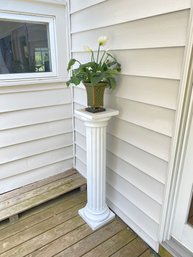 White Column Pedestal With Faux Flowers