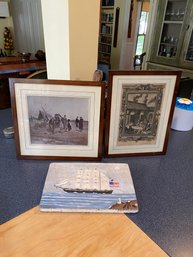 Grouping Of Clipper Ship Painting On Wood With Two Framed Prints