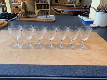 Set Of Seven Etched Glass Stemware