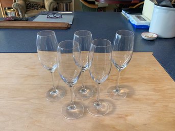 Set Of Five Clear Glass Champagne Flutes