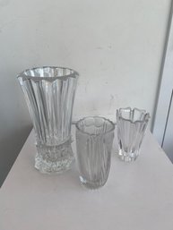 Vintage Pressed & Etched Crystal Vases (3-piece Set)