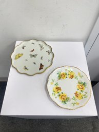 Vintage Limonges Butterfly Plate With Gold Edge & Yellow Rose Plate With Ornate Gold Trim