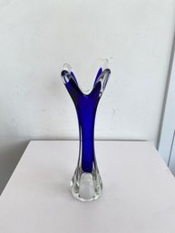 Vintage Cobalt Blue Handcrafted Czech Crystal Vase