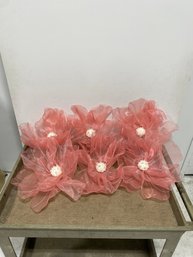 Set Of Six Pink Organza Flowers With White Centers And Faux Pearl Accents . #1