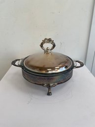Vintage Silver Plated Casserole Dish With Glass Insert & Dome Cover