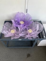 A Trio Of Purple Organza Flowers With White Centers And Faux Pearl Accents  #4