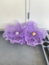A Pair Of Purple Organza Flowers (1) Has A Silver Center, (1) Has A Gold Center  #3