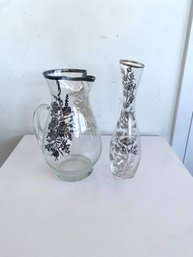 Vintage Silver City Flanders Pitcher & Vase With Sterling Silver Floral Overlay (2-piece Set)