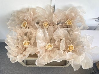 Set Of (6) Champagne Organza Flowers With Gold Centers #8