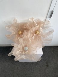 A Trio Of Champagne Organza Flowers (2) With Gold Center (1) With Silver Center #7