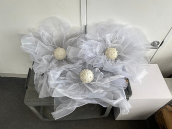 A Trio Of White Organza Flowers With White Center & Faux Pearl Accents #10