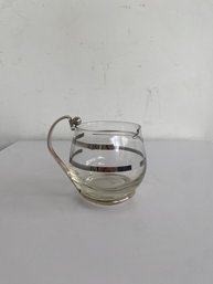Vintage MCM Libbey Glass Creamer Pitcher With Silver Accents