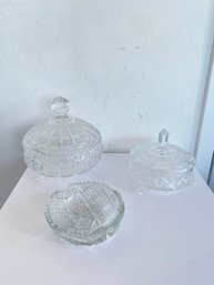 Vintage Pressed Cut Glass Dish Assortment (3-piece Set)