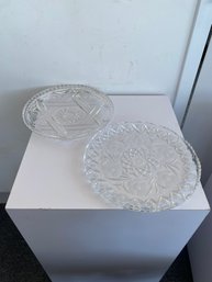 Vintage Pressed Czech Glass Plates With Sawtooth Edge (2-piece Set)
