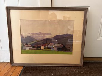 Framed Watercolor Landscape-Signed And Dated