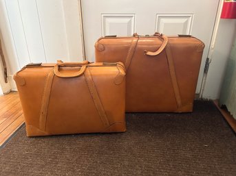 A Set Of 2 Stylite Phila, PA. Vintage Leather Suitcases Circa 1940