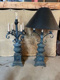 A Pair Of  Vintage Metal Candelabra Table Lamps
