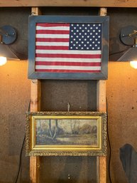 A Framed American Flag & A Framed Lanscape